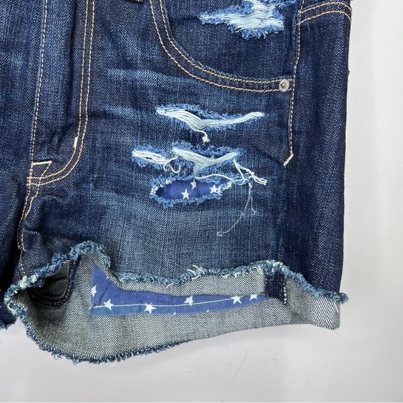 American Eagle Distressed Denim Shorts American Flag Pockets Size 6 - Picture 3 of 7